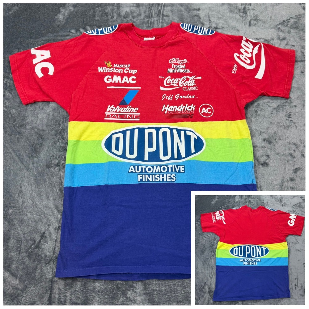Vintage Jeff Gordon‎ DuPont NASCAR Racing T-Shirt Mens XXL Red Blue Colorblock